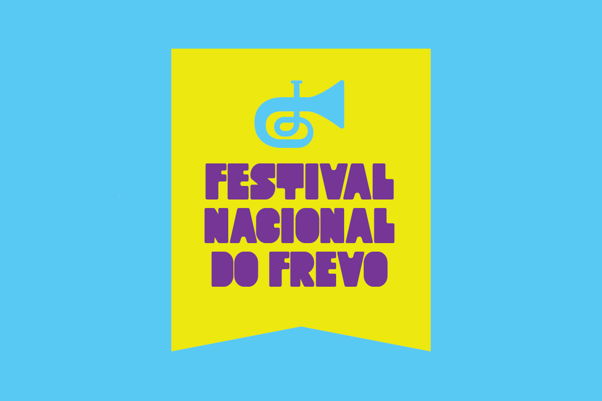 Arte em fundo azul com letras roxas, traz o texto: "Festival Nacional do Frevo"