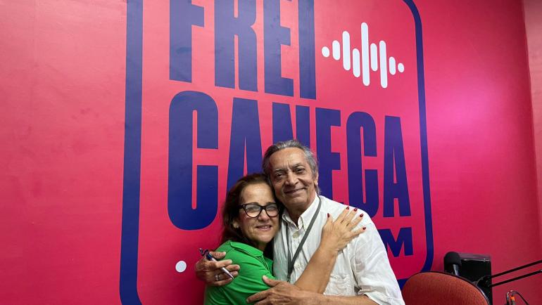Sandra Bertini e Manoel Constantino nos estúdios da Frei Caneca FM